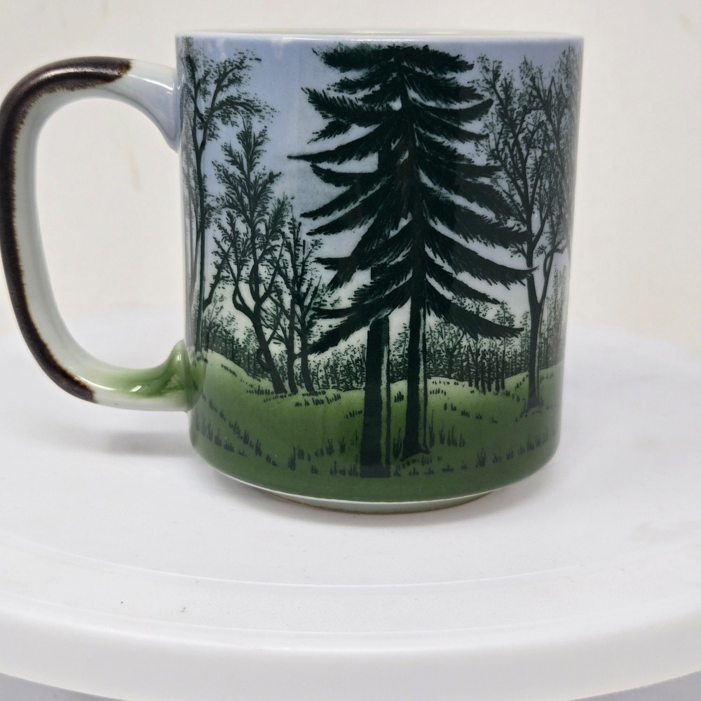Vintage Otagiri Japan Forest Tree Stoneware Mug Hand Painted Nature Coffee Cup